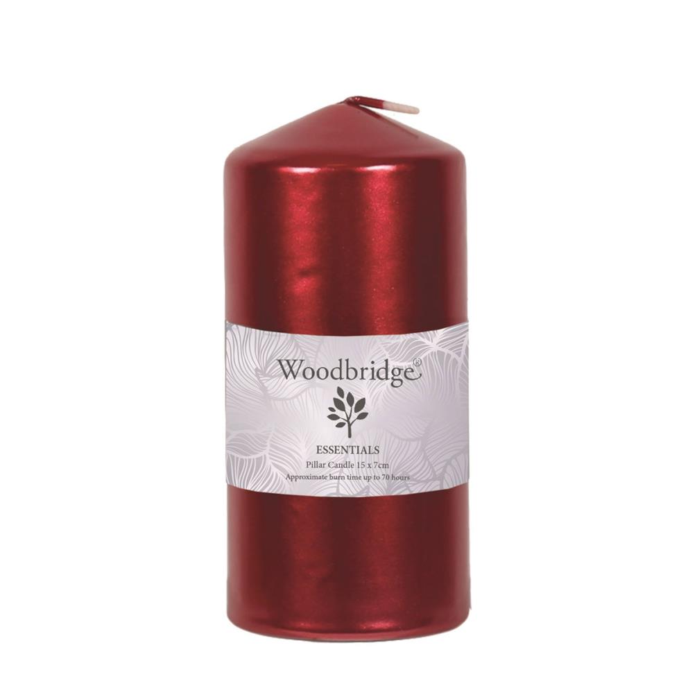 Woodbridge Red Metallic Pillar Candle 15cm x 7cm £4.04